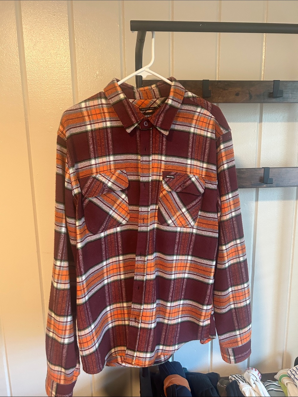 Brixton Men's Burgundy and Orange Plaid Button-Up Shirt